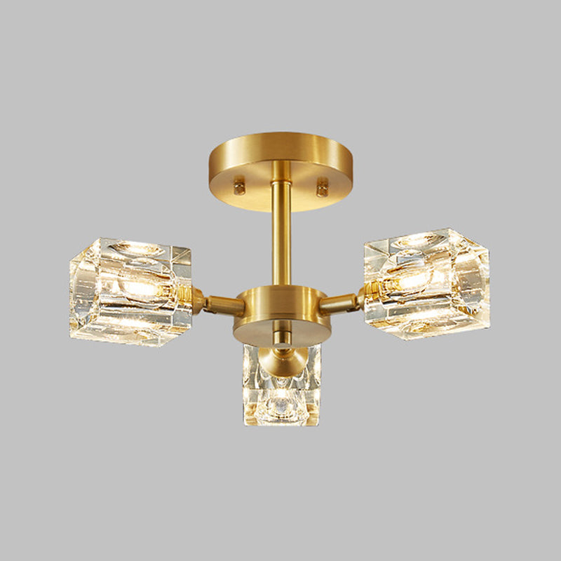 3/4/5/6-Light Modernism Golden Flush Mount Lighting Crystal Shaded Ceiling Light