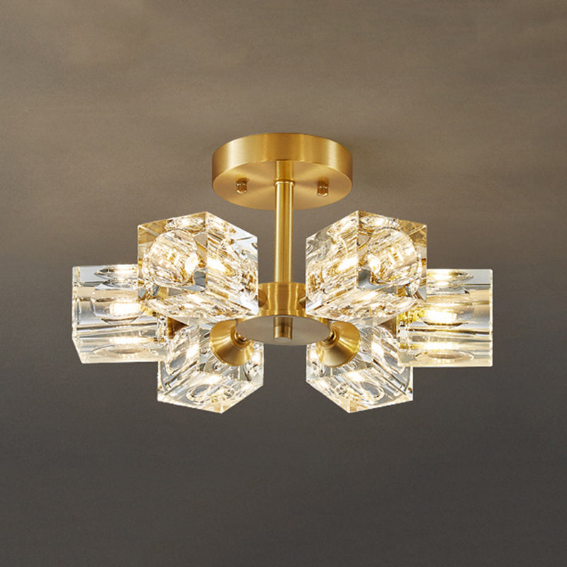 3/4/5/6-Light Modernism Golden Flush Mount Lighting Crystal Shaded Ceiling Light