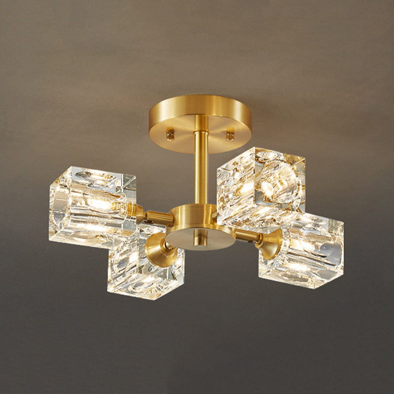 3/4/5/6-Light Modernism Golden Flush Mount Lighting Crystal Shaded Ceiling Light