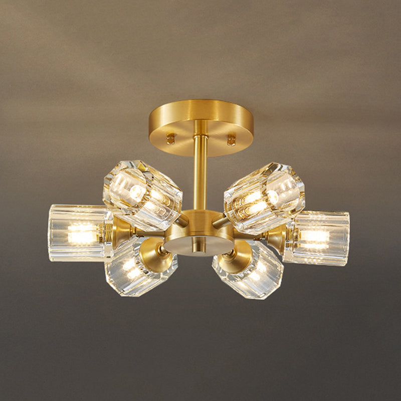 3/4/5/6-Light Modernism Golden Flush Mount Lighting Crystal Shaded Ceiling Light