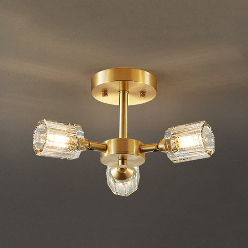 3/4/5/6-Light Modernism Golden Flush Mount Lighting Crystal Shaded Ceiling Light