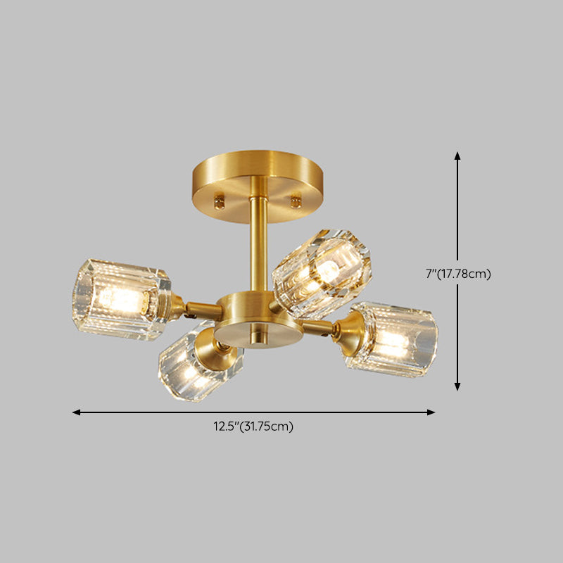 3/4/5/6-Light Modernism Golden Flush Mount Lighting Crystal Shaded Ceiling Light