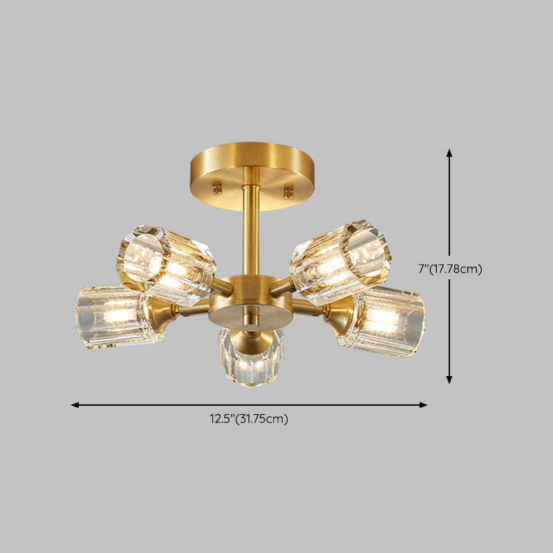 3/4/5/6-Light Modernism Golden Flush Mount Lighting Crystal Shaded Ceiling Light