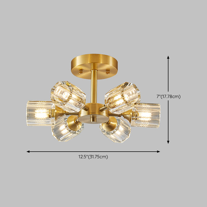 3/4/5/6-Light Modernism Golden Flush Mount Lighting Crystal Shaded Ceiling Light