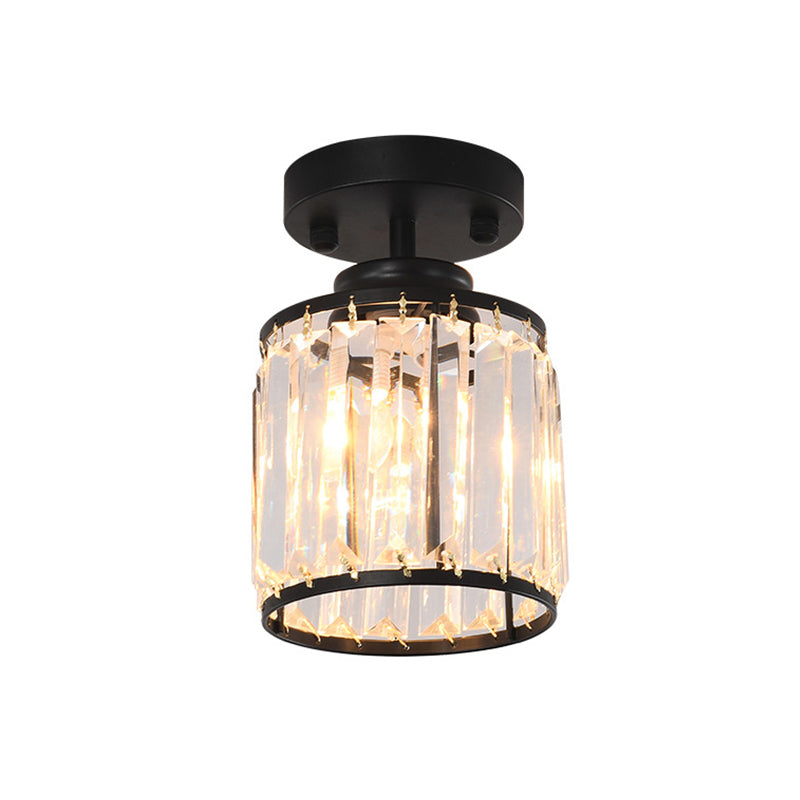 Single Modernism Golden Flush Mount Lighting Crystal Shaded Ceiling Light