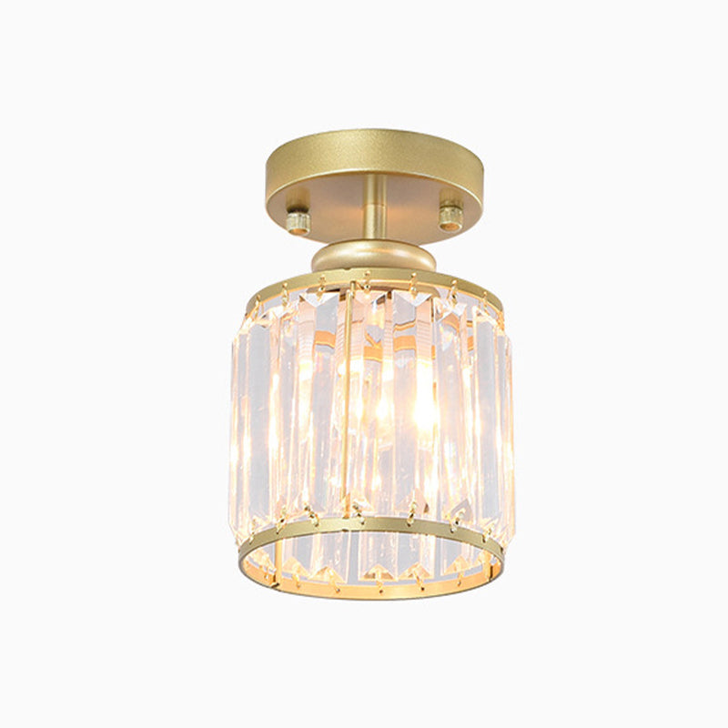 Single Modernism Golden Flush Mount Lighting Crystal Shaded Ceiling Light