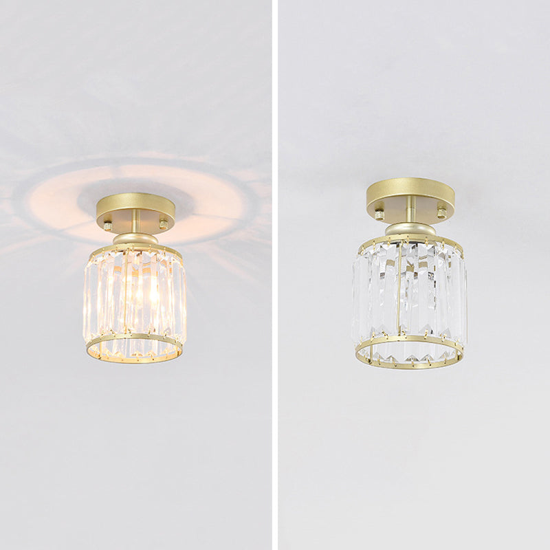 Single Modernism Golden Flush Mount Lighting Crystal Shaded Ceiling Light