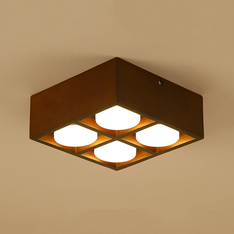 Modernism 1/2/4-Light Beige/Brown Flush Mount Lighting Wooden Ceiling Light