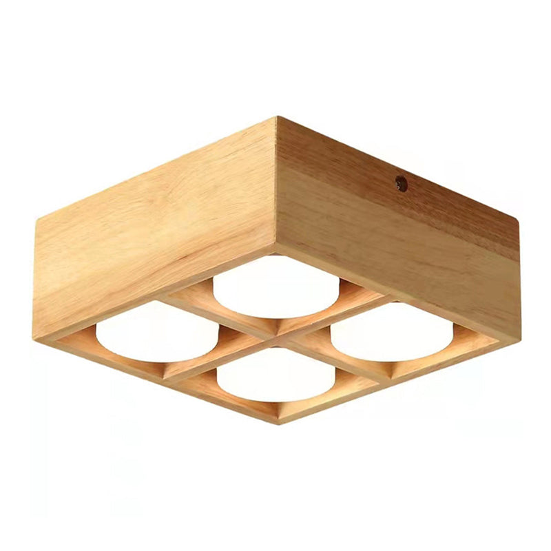 Modernism 1/2/4-Light Beige/Brown Flush Mount Lighting Wooden Ceiling Light