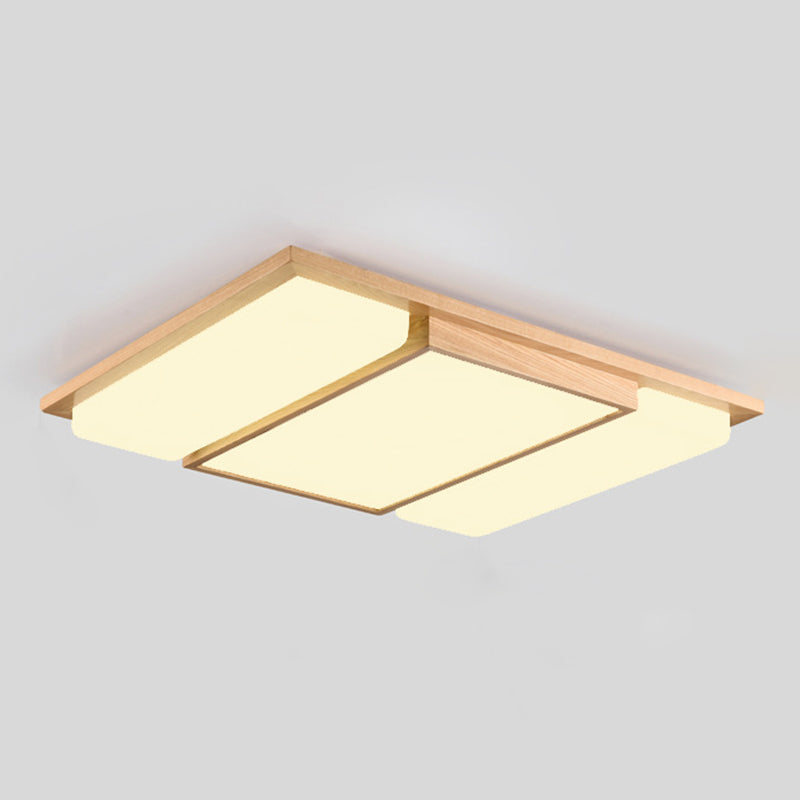 Modern Style Rectangle Shape Flush Mount 3-Lights Wood Ceiling Light for Bedroom