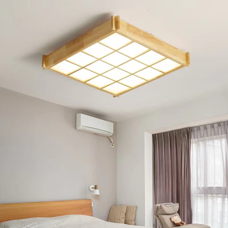 Modernism Single Beige Flush Mount Lighting Wooden LED Ceiling Light