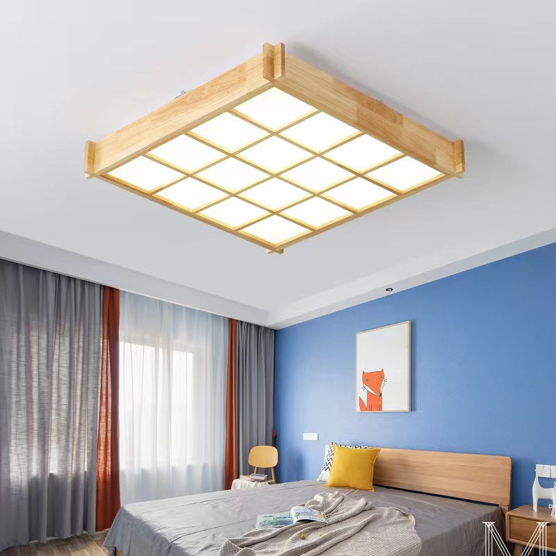 Modernism Single Beige Flush Mount Lighting Wooden LED Ceiling Light