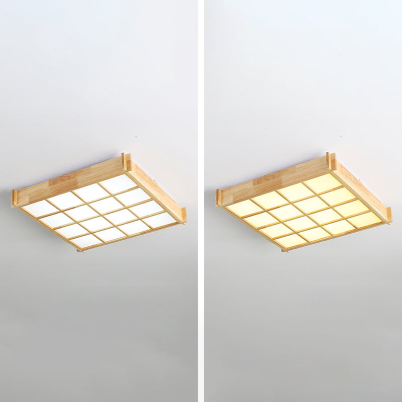 Modernism Single Beige Flush Mount Lighting Wooden LED Ceiling Light