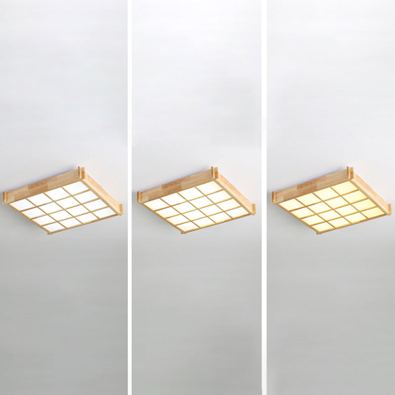 Modernism Single Beige Flush Mount Lighting Wooden LED Ceiling Light