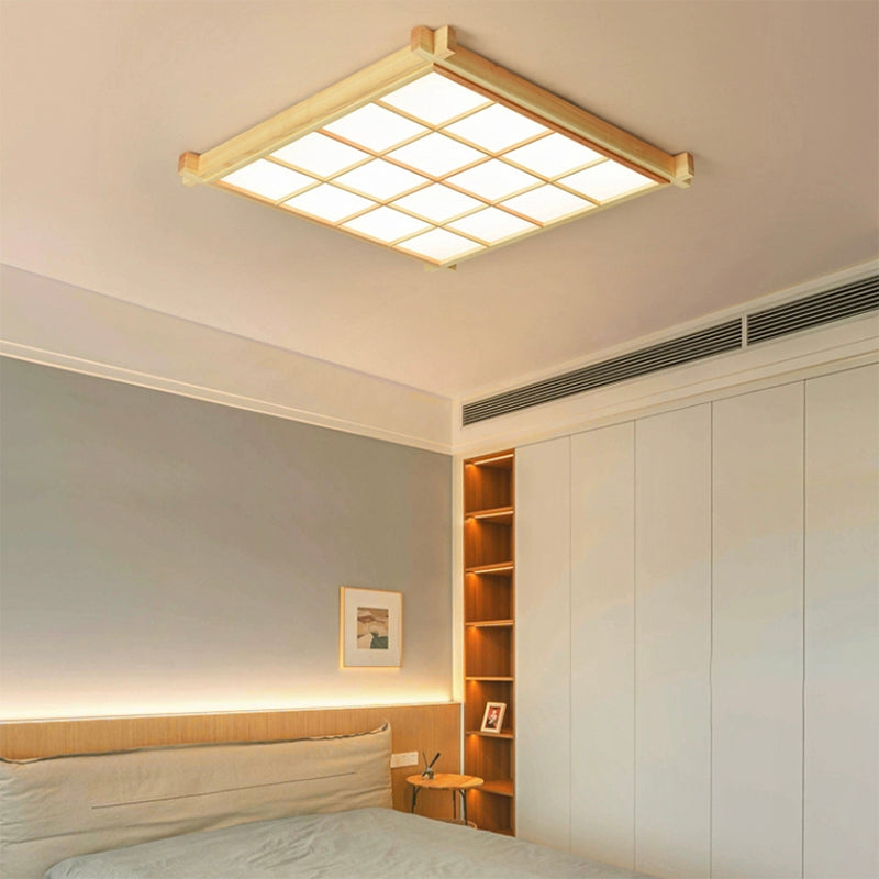 Modernism Single Beige Flush Mount Lighting Wooden LED Ceiling Light