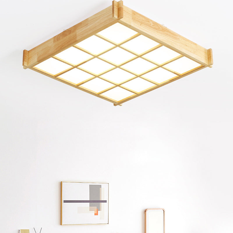 Modernism Single Beige Flush Mount Lighting Wooden LED Ceiling Light