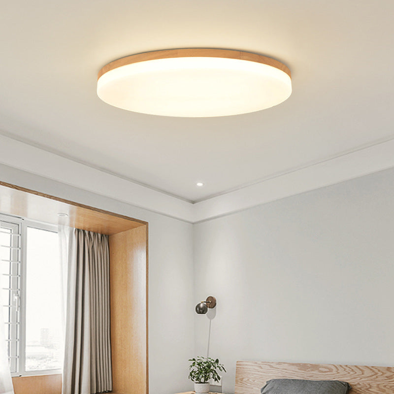 Modernism Single Beige Flush Mount Lighting Wooden Round LED Ceiling Light