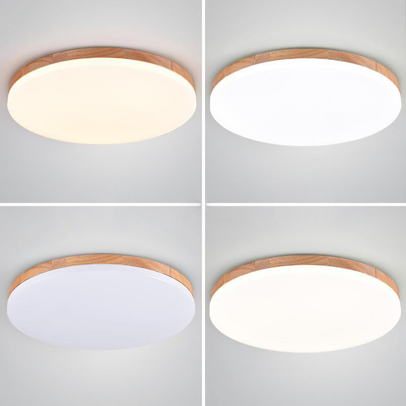 Modernism Single Beige Flush Mount Lighting Wooden Round LED Ceiling Light