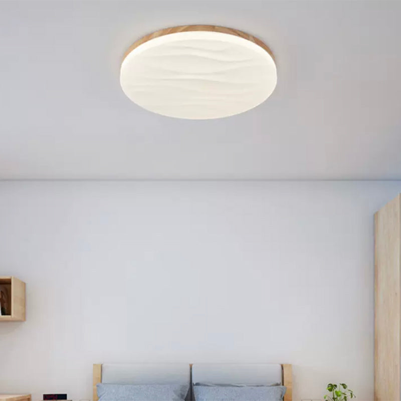 Modernism Single Beige Flush Mount Lighting Wooden Round LED Ceiling Light