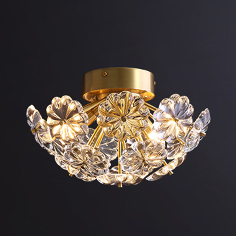 Modern Style Sputnik Flush Mount Crystal Ceiling Light in Gold for Bedroom