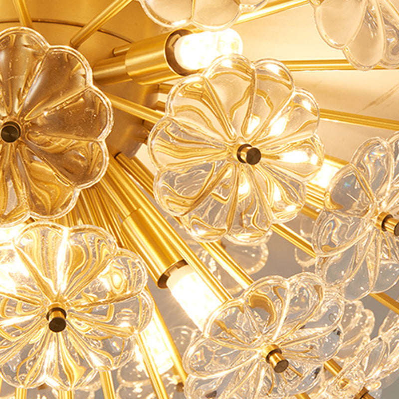 Modern Style Sputnik Flush Mount Crystal Ceiling Light in Gold for Bedroom