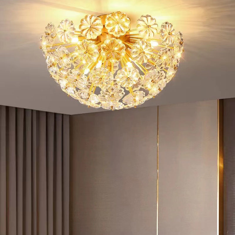 Modern Style Sputnik Flush Mount Crystal Ceiling Light in Gold for Bedroom