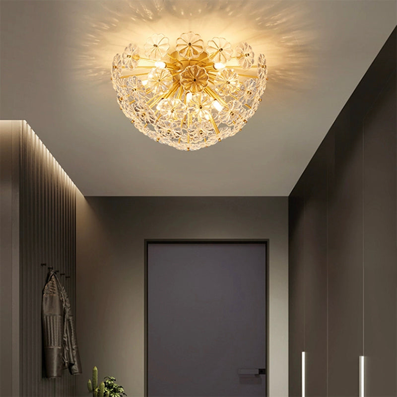 Modern Style Sputnik Flush Mount Crystal Ceiling Light in Gold for Bedroom