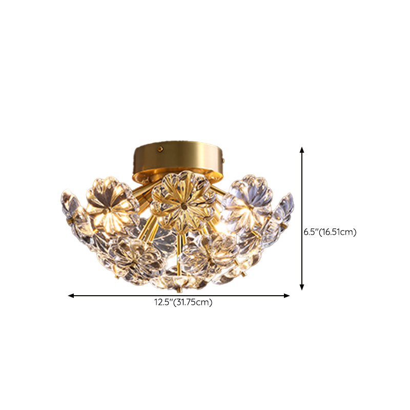 Modern Style Sputnik Flush Mount Crystal Ceiling Light in Gold for Bedroom