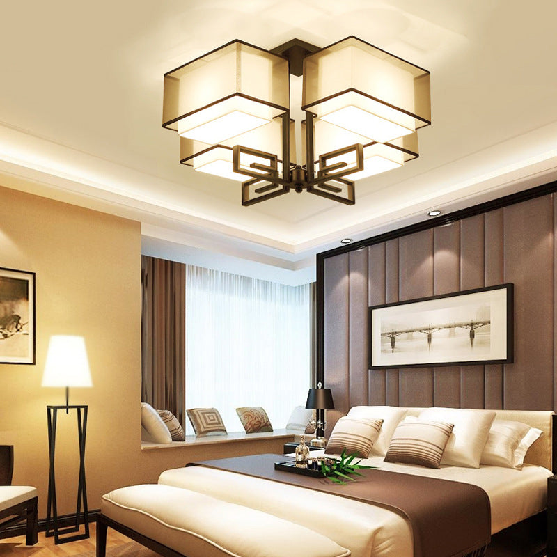 Modern Style Geometry Shape Flush Mount Fabric Ceiling Light for Bedroom