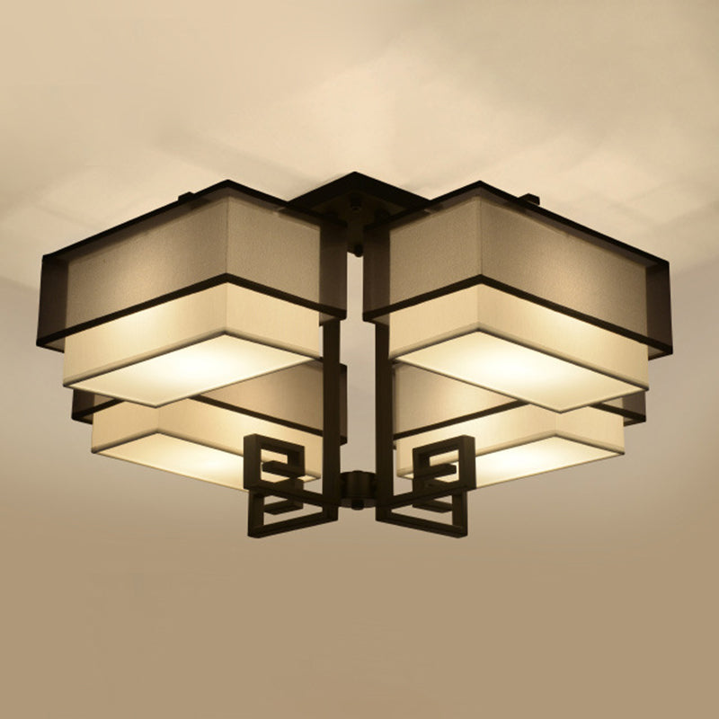 Modern Style Geometry Shape Flush Mount Fabric Ceiling Light for Bedroom