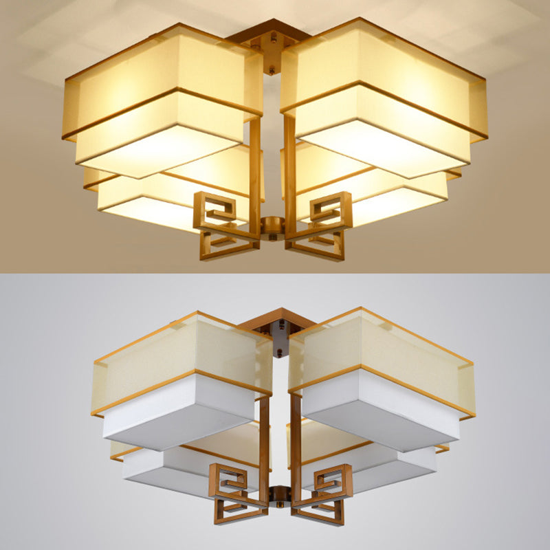 Modern Style Geometry Shape Flush Mount Fabric Ceiling Light for Bedroom