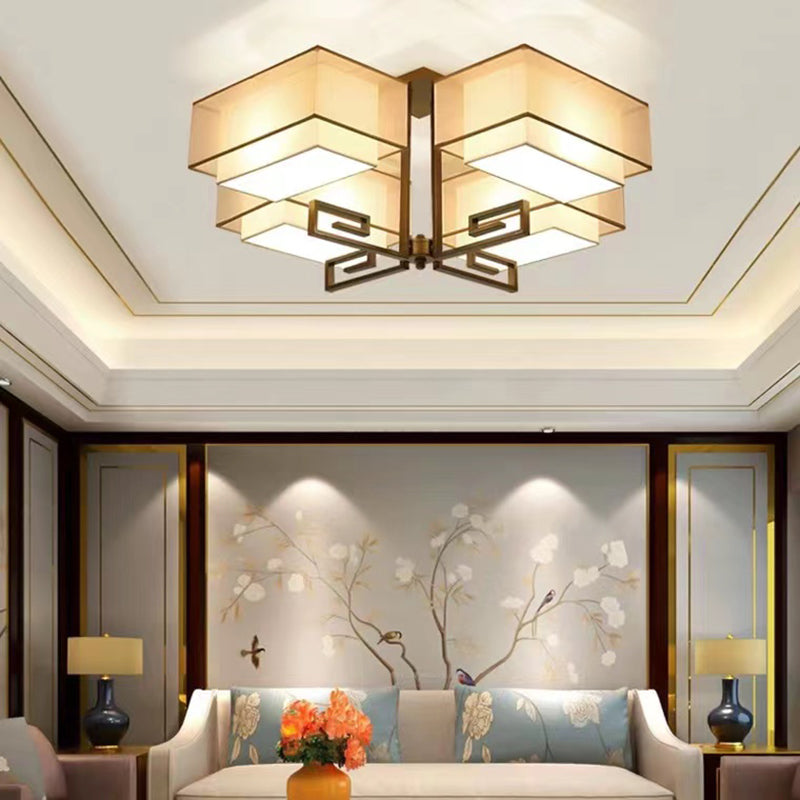 4-Lights Modern Style Flush Mount Fabric Ceiling Light for Bedroom