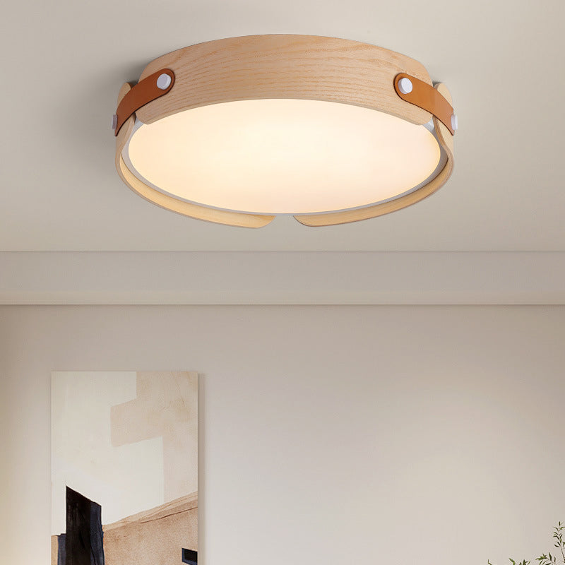 Modern Single Beige Flush Mount Lighting Wooden Ceiling Light for Living Room