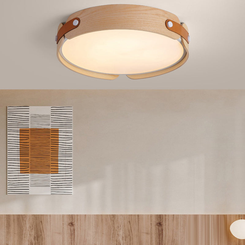 Modern Single Beige Flush Mount Lighting Wooden Ceiling Light for Living Room