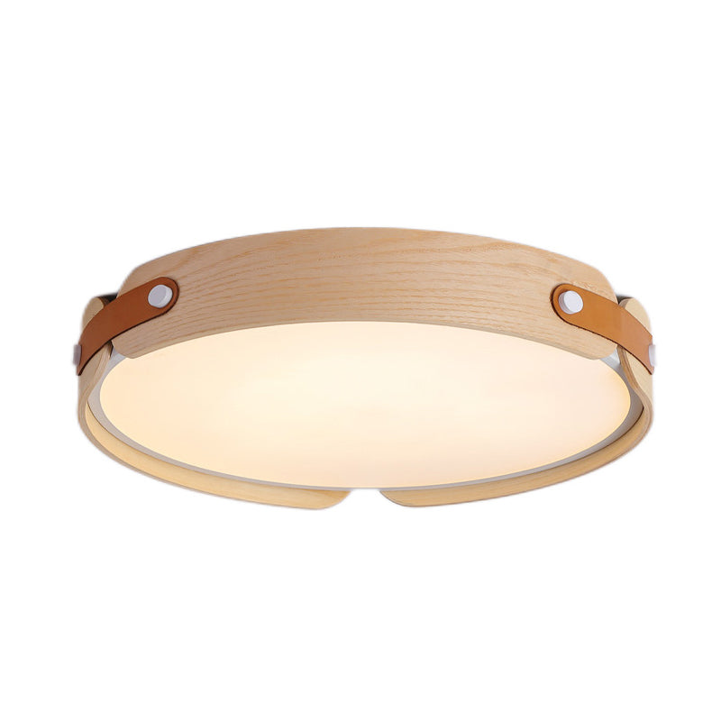 Modern Single Beige Flush Mount Lighting Wooden Ceiling Light for Living Room