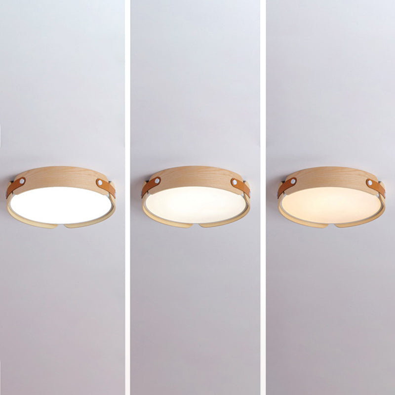 Modern Single Beige Flush Mount Lighting Wooden Ceiling Light for Living Room