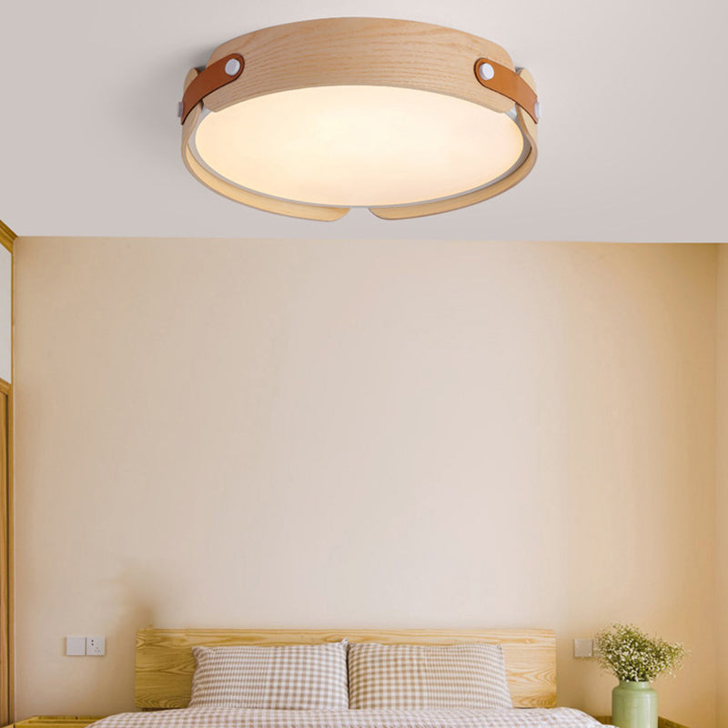 Modern Single Beige Flush Mount Lighting Wooden Ceiling Light for Living Room