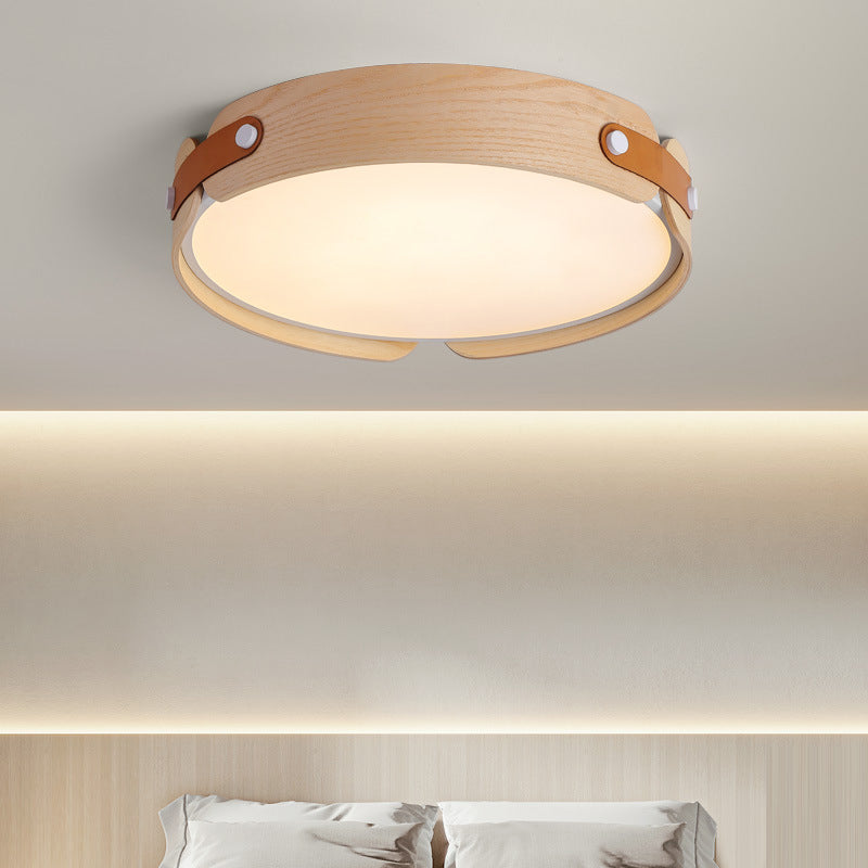 Modern Single Beige Flush Mount Lighting Wooden Ceiling Light for Living Room