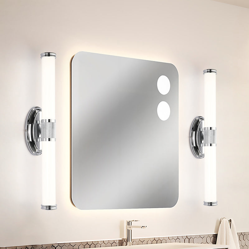 Cylinder LED 1 - Light Bath Bar in Chrome Metal and Acrylic Bathroom Vanity Light