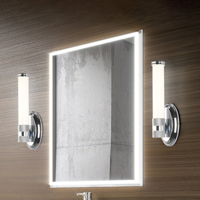 Cylinder LED 1 - Light Bath Bar in Chrome Metal and Acrylic Bathroom Vanity Light