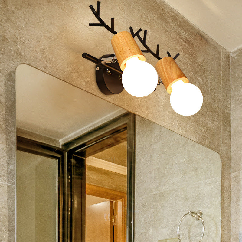 Modern Antlers Mirror Front Light Multi Lights Vanity Light with Wood for Bathroom