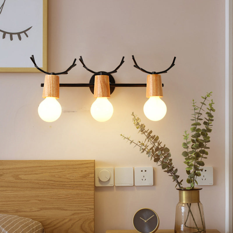 Modern Antlers Mirror Front Light Multi Lights Vanity Light with Wood for Bathroom