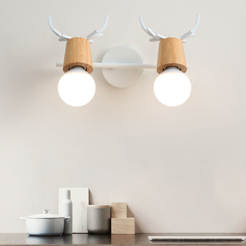 Modern Antlers Mirror Front Light Multi Lights Vanity Light with Wood for Bathroom