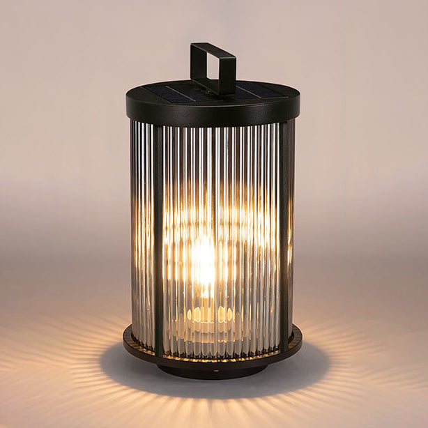 Modern Pillar Lamp Black Outdoor Lamp with Glass Shade for Garden