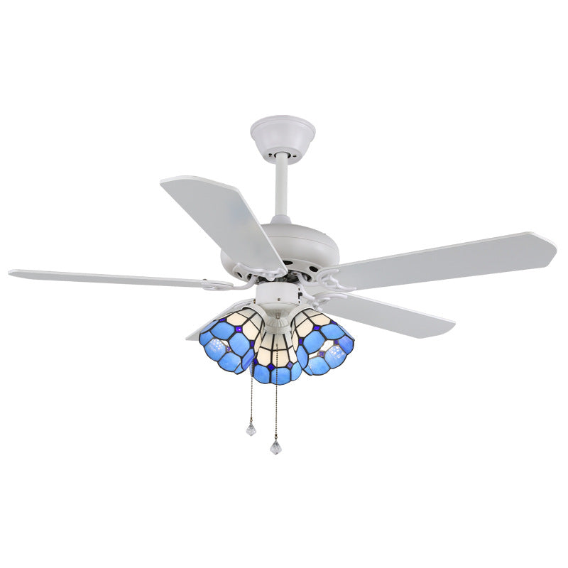 Mediterranean Style Ceiling Fan Lamp Glass Shade Ceiling Fan Light for Bedroom