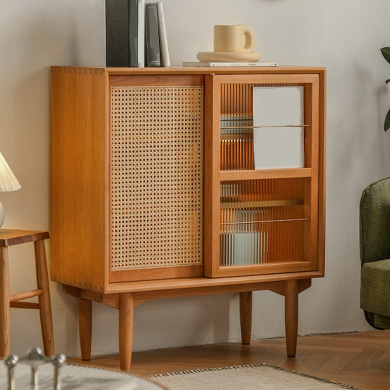 Brown Wooden Side Board with Doors Modern Minimalist Buffet Sideboard without Light