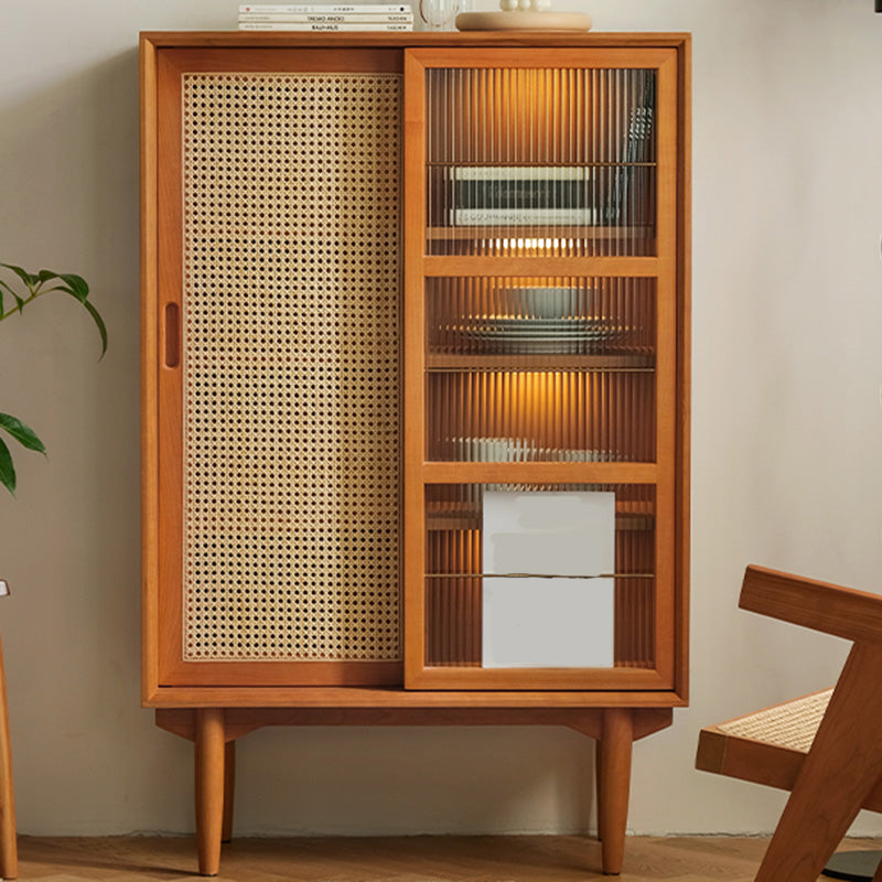 Brown Wooden Side Board with Doors Modern Minimalist Buffet Sideboard without Light