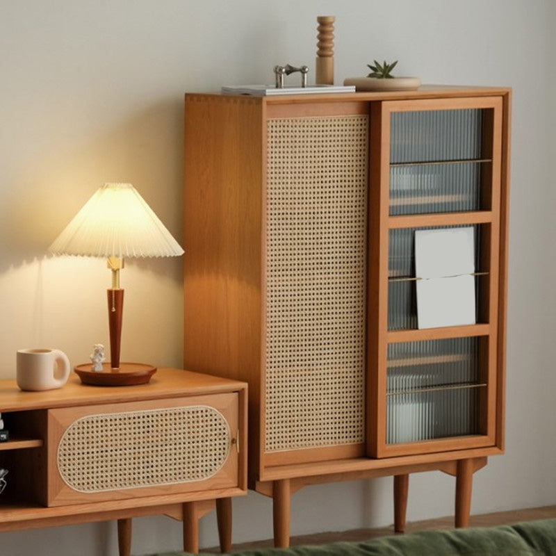 Brown Wooden Side Board with Doors Modern Minimalist Buffet Sideboard without Light