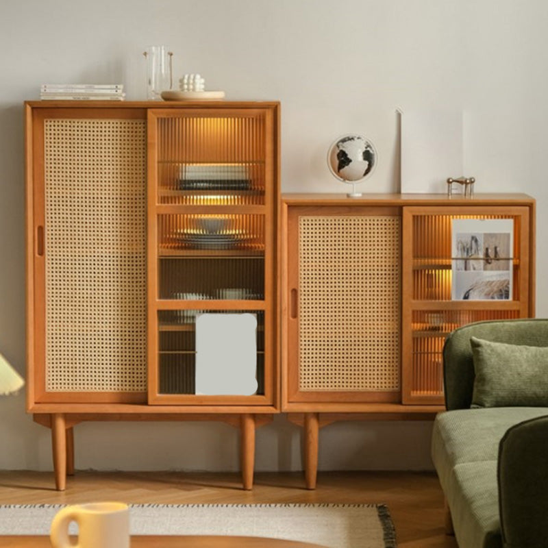 Brown Wooden Side Board with Doors Modern Minimalist Buffet Sideboard without Light