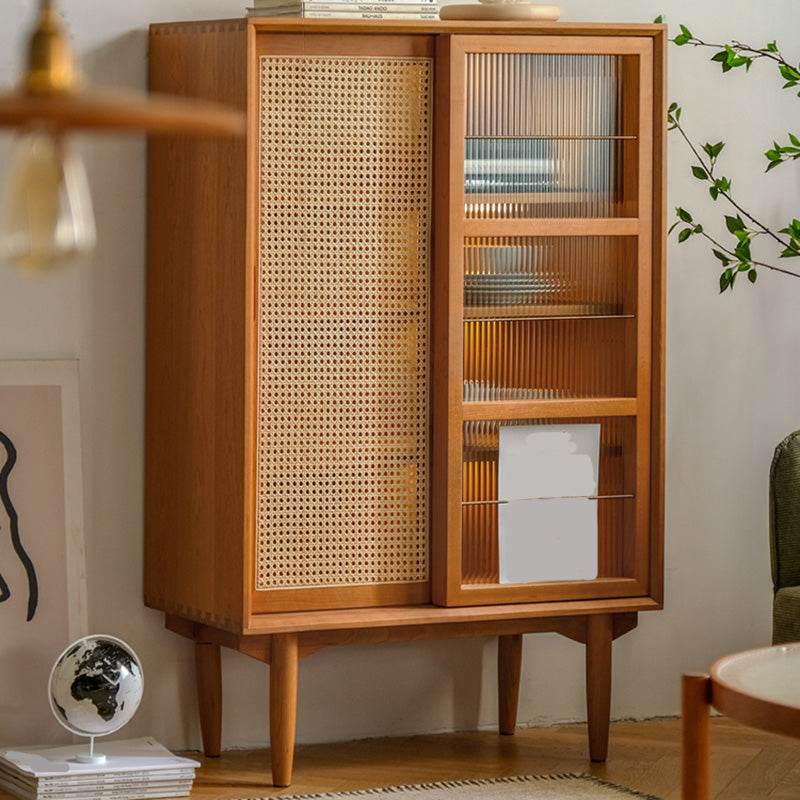 Brown Wooden Side Board with Doors Modern Minimalist Buffet Sideboard without Light